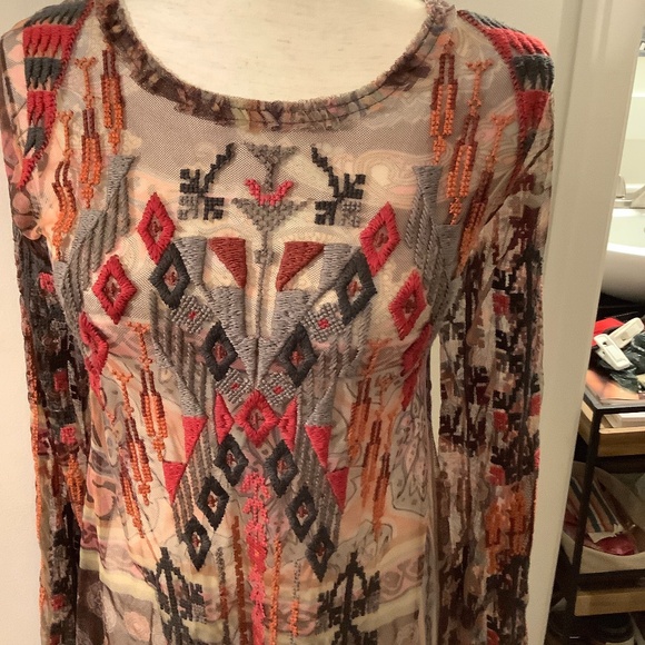 Biya Johnny Was-Boho chic, sheer, paisley & embroidered below knee dress , XXS - Picture 5 of 6